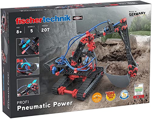 fischertechnik 533874 PROFI Pneumatic Power – Bausatz für Kinder ab 8 Jahren, pneumatisch betriebenes Spielzeug, Bagger und 4 weitere Modelle zum Zusammenbauen