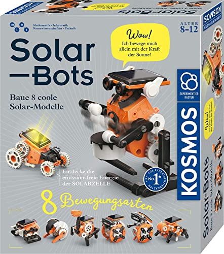 KOSMOS Solar Bots, Baue 8 Solar-Modelle, Bausatz für Roboter mit Solarenergie-Antrieb, Solarzelle mit Motor, Experimentierkasten für Kinder ab 8 - 12 Jahre, Technik-Spielzeug mit erneuerbarer Energie