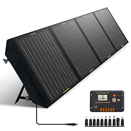 ECO-WORTHY 120W Solar Ladegerät Faltbares Solarpanel mit 20A LCD-Laderegler mit USB Tragbares Ladegerät in der Tasche für Camper