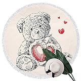 BaiHogi Yimingyang Doodle Campingdecke 152,4 cm, detaillierte Teddybär-Zeichnung mit Herz anstelle eines Bauches, Mini-schwimmende Herzen, Quasten-Decke, Rot, Schwarz, Weiß (Farbe: Multi 07)
