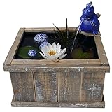 Storm's Gartenzaubereien Miniteich Set - Holzkiste mit Aufsatz Teich Becken für Wasserspeier Drache mit Pumpe und Schwimmkugeln - Teichkugeln
