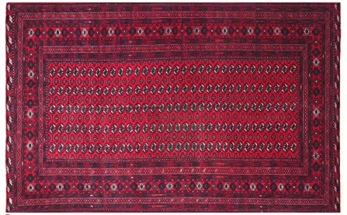 RUG PRINCE Afghan Mauri Teppich 200x300 Handgeknüpft Rot Geometrisch Orient Kurzflor f