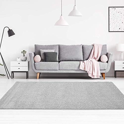 carpet city Teppich Einfarbig Uni Flachfor Soft & Shiny in Grau/Silber für Wohnzimmer; Größe: 140x200 cm