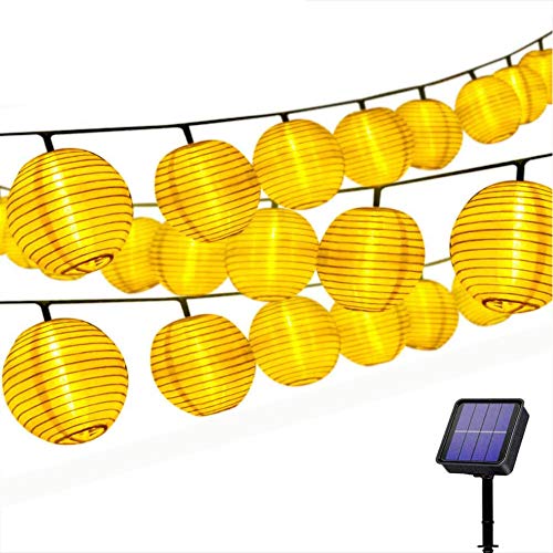 Solar Lichterkette Lampions 30er LEDs 6 Meter Außen Lichterkette Laterne, Solarbetrieben Warmweiß Wasserfest Dekoration für Garten Balkon Terrasse