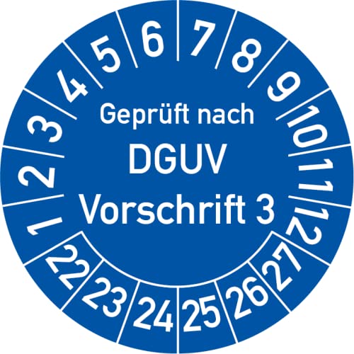 Geprüft nach DGUV Vorschrift 3 Prüfplakette, 250 Stück, in verschiedenen Farben und Größen, Prüfetikett Prüfsiegel Plakette DGUV V3 (25 mm Ø, Blau)