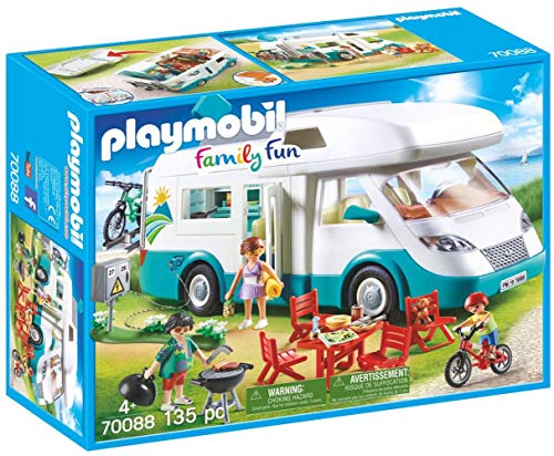 PLAYMOBIL Family Fun 70088 Familien-Wohnmobil mit abnehmbarem Dach, herausnehmbare Seitenwand, Kochnische, Sitzecke, Minibad/WC und Schlafplätze für die ganze Familie, ab 4 Jahren
