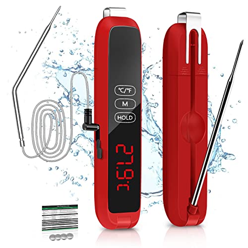 Digitales Küchenthermometer, Fleischthermometer mit 2 langen Sonden aus Edelstahl und langem Draht & Magnet-LCD-Display mit Thermometer für Fleisch, Grill, Milch, Öl, Ofen