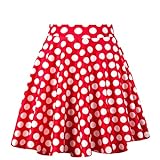 Dressever Damen Basic Vielseitige Dehnbaren Informell Casual Mini Hohe Taille A-Linie Tennisrock Tanzrock Red White Dot XX-Large