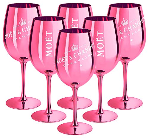 6 x Moet & Chandon Champagnerglas Pink (Limited Edition) Ibiza Imperial Glas Rose Champagner-Glas Dunkelpink Gläser (6 Stück)