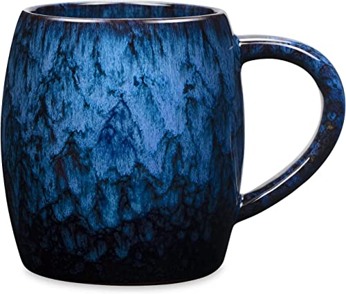 600ml große Keramik Kaffeetassen Becher, Keramik handgemachte große Teetasse für Büro und Zuhause, großer Griff, leicht zu halten, mikrowellen spülmaschinenfest (Deep blue)