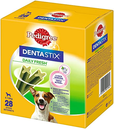 Pedigree DentaStix Daily Fresh Zahnpflegesnack für kleine Hunde – Hundeleckerli mit Aktivwirkstoffen für jeden Tag – Für gesunde Zähne und einen frischen Atem – 1 x 4 Stück