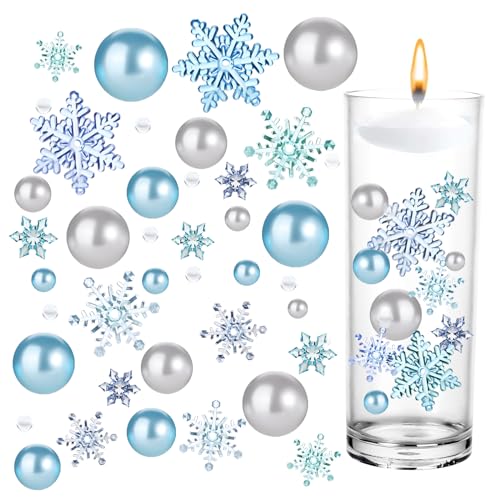 lasuroa 106 Stück Weihnachtsvasen Füller, Schwimmende Perlen für Vasen mit 7000 Perlen Weihnachtsvasenfüller-Dekorationen für Zuhause Tisch Party (Schneeflocken-Stil)