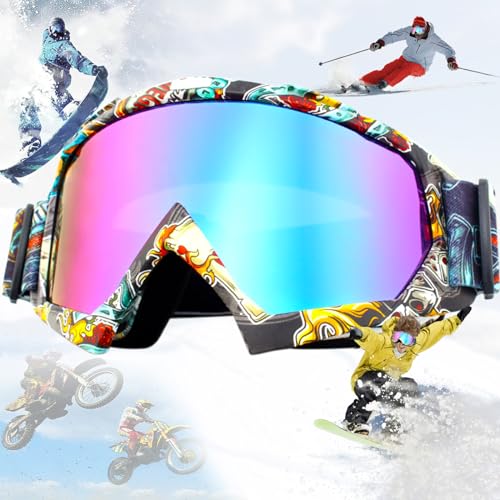Benaton Skibrille, Ski Goggles, Snowboard Brille, Anti-Nebel Snowboard Brille, Snowboardbrille für Brillenträger, Schneebrille Verspiegelt, Motorradbrille, Uv-Schutz Skibrillen, 6,9x2,2x 3Zoll(Bunt)