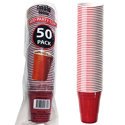 ANSIO Einweg-Partyschalen aus rotem Kunststoff - 525 ml (18 oz) Einweggläser für Partys - Packung mit 50 Party-Cups