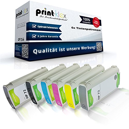 Print-Klex 6x Kompatible Tintenpatronen kompatibel für HP DesignJet T790 PS 44 Inch T795 C9403A C9370A C9371A C9372A C9373A C9374A 72 Magenta Yellow Foto Black Grau Schwarz Cyan - Laser Pro Serie