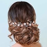 Runmi Braut Blume Haar Rebe Gold Braut Haarschmuck Perle Hochzeit Stirnbänder Kristall Braut Headpie für Frauen und Mädchen