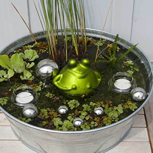 Storm's Gartenzaubereien Miniteich Set - Schwimmfrosch mit silbernen Schwimmkugeln und Teelichtschalen