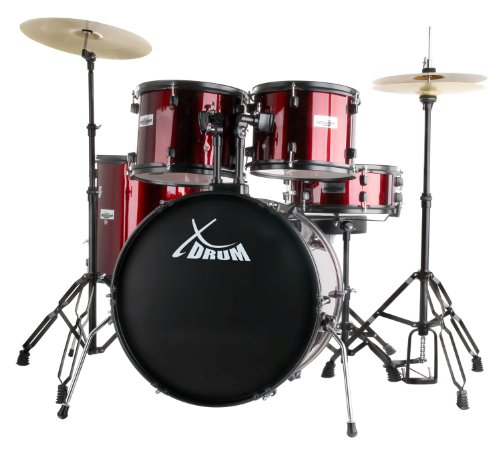 XDrum Rookie 22' Standard Schlagzeug Komplettset Ruby Red - Ideal für Einsteiger - Stylische Hardware in schwarz - Inkl. Drumsticks 5B, Aufbauanleitung und Schlagzeugschule - Rot