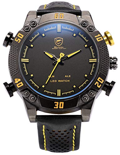 Shark Herren Analog Digital Armbanduhr XXL mit LED Anzeige SH263 Gelb