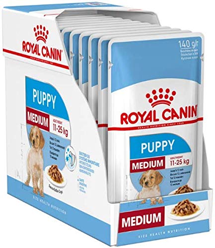 Royal Canin Medium Puppy Junior Nassfutter für Hunde, 40 Packungen à 140 g, für Welpen und junge Hunde mittlerer Rassen, 11-25 kg, bis 12 Monate