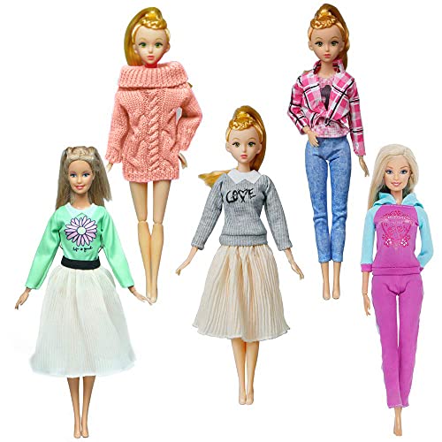 walenbily Kleider Mode Outfit Kleidung Puppensachen Outfit 5 Set für 11,5 Zoll Puppen Mädchen Puppen Puppenkleidung Zubehör