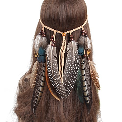 Comfysail Frauen Bohemien Feder Quasten Seil Weben Stirnband Gürtel Haarband Haarschmuck Hippie Boho Indisch Haarbänder