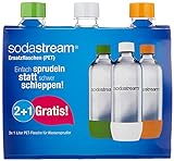 SodaStream Aktions-Set Pet-Flaschen 2+1, 3x 1L PET-Flaschen aus bruchfestem kristallklarem PET in den Farben Weiß, Grün, Orange