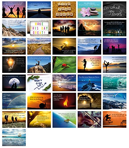 Clever Pool Motivationskarten 36 Stück - Postkarten mit Lebensweisheiten - verschiedene inspirierenden Sprüche - hochwertig verarbeitet - Gefühlskarten für das Büro (Satz 1)
