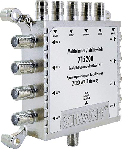 SCHWAIGER -5200- Multischalter 5 - 8 / Verteilt 1 SAT-Signal auf 8 Teilnehmer/SAT-Verteiler/SAT-Splitter mit externem Netzteil/digital Multiswitch/in Kombination mit einem Quad oder Quattro LNB