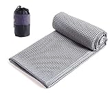 Xlabor Mikrofaser Yogatuch Handtuch mit Antirutsch Noppen Yogamattenauflage Unterlage Towel Fitnesssporttuch für die Yogamatte hellgrau