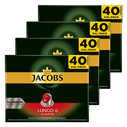 Jacobs Lungo 6 Classico, Kaffeekapseln, Nespresso Kompatibel, Kaffee, 160 Kapseln, á 5.2 g