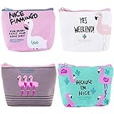4 Stück Flamingo Leinwand Geldbörse, süße Cartoon kleine Geldbörse mit Reißverschluss, ID-Kartenschlüssel Make-up Comestic Bag, Brieftasche Tasche Geschenk für Frauen Mädchen, 4 Styles