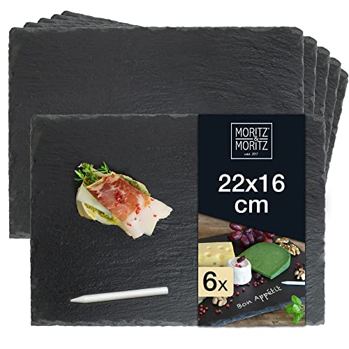 Moritz & Moritz 6 x Schieferplatte Servierplatte 22x16 cm mit Kreidestift - Schieferplatten fürs Buffet, Sushi und Käse - Perfekt zum Anrichten und als Deko