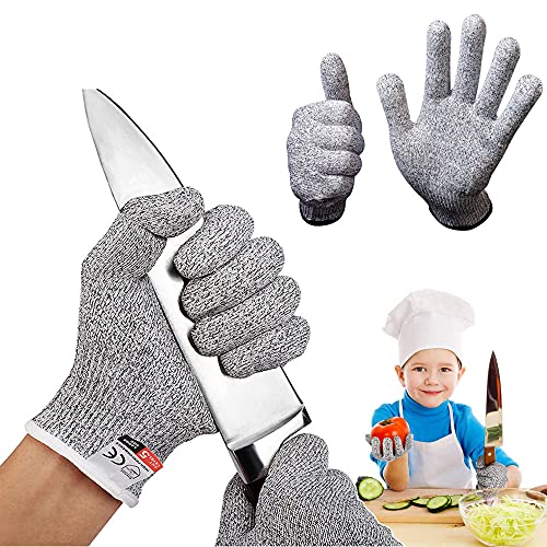 ENYACOS Schnitzhandschuh Kinder, Schnittfeste Handschuhe Kinder mit Stufe 5 Schutz, Schnittfeste Handschuhe Kinder Arbeitshandschuhe, EN 388 Zertifiziert Geeignet für 3-12 Jährige (XS(8-12 Jährige))