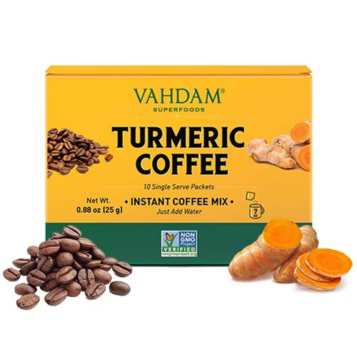 VAHDAM, Kurkuma + Kaffee Superfood Elixir Mix Pulver - 10 Portionen | Instantkaffeemischung mit Kurkuma | kurkuma latte| Arabica Kaffee gemischt mit Kurkuma Vegan, Keto-freundlich, gentechnikfrei