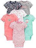 Simple Joys by Carter's Baby Mädchen 6-Pack Short-Sleeve Bodysuit Body, Mehrfarbig/Eule/Floral/Streifen, 0-3 Monate (6er Pack)