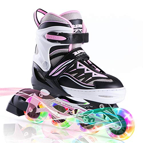 2PM SPORTS Cytia Rosa/Violett größenverstellbare Inliner Kinder mit leuchtenden LED Rollen, lustige blinkende Anfänger Mädchen Inline Skates mit Einstellbarer für Damen und Herren
