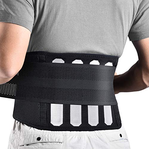FREETOO Rückenbandage mit Stützstreben Verstellbare Zuggurte und atmungsaktiver Nylonstoff ideal für Arbeitsschutz entlastet die Rückenmuskulatur zur Haltungskorrektur (waist 120-136cm)