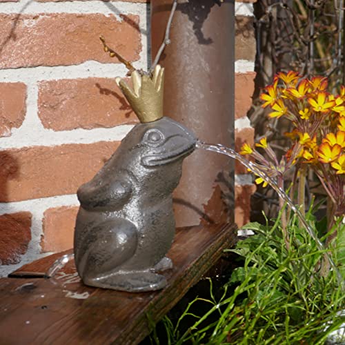 Storm's Gartenzaubereien Wasserspeier mit Pumpe - Froschkönig aus Gusseisen für Miniteich, Balkon und Terrasse