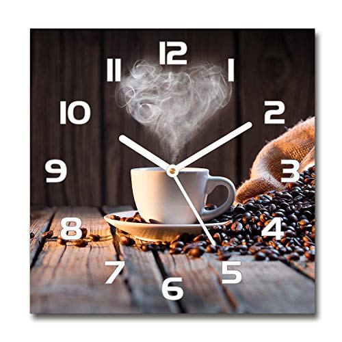 Tulup Glasuhr 30x30cm - weißen Zeigern - Wanduhr Wandkunst Bild Gehärtetem Glas Uhr Echtglas Küche Wohnzimmer - Eine Tasse Kaffee