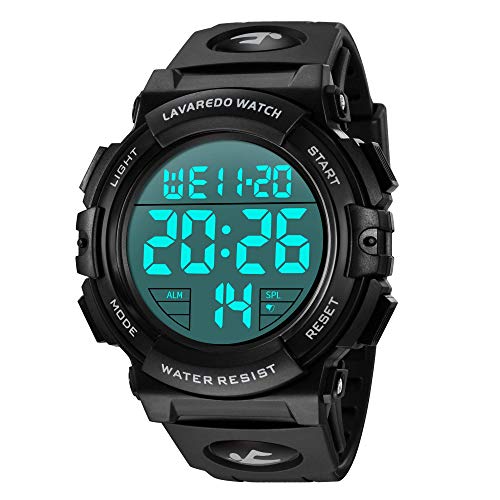 Digital Herren Uhren - Sport Outdoor Armbanduhr 5 ATM wasserdichte Uhren mit Wecker/Kalender/Stoppuhr/Stoßfest