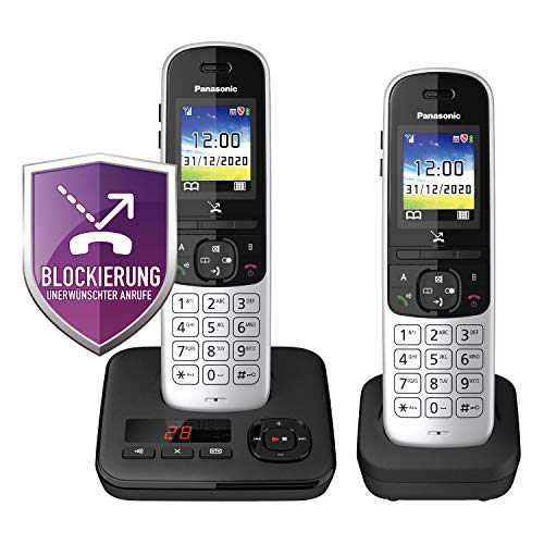 Panasonic KX-TGH722GS Schnurlostelefon Duo mit Anrufbeantworter (DECT Telefon, strahlungsarm, Farbdisplay, Anrufsperre, Freisprechen) schwarz