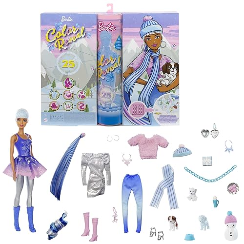 Barbie Farbe Reveal Adventskalender, 25 Überraschungen enthalten Farbe Reveal Barbie-Puppe, 1 Farbe Reveal Haustier, Kleidung, Zubehör, Geschenk für Kinder 3 Jahre alt & Up, HBT74