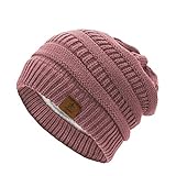 Durio Mütze Damen Winter Strickmütze Grobstrick Warme Beanie mit Innenfutter Pink