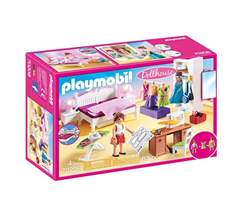 Playmobil Dollhouse 70208 Schlafzimmer und Nähstudio, mit Lichteffekten, ab 4 Jahren
