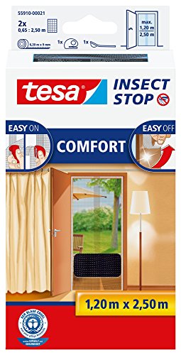 tesa Insect Stop COMFORT Fliegengitter für Türen - Insektenschutz Tür mit Klettband - Fliegen Netz ohne Bohren, Anthrazit (Durchsichtig) ( 2 x 65 cm )120 cm x 250 cm