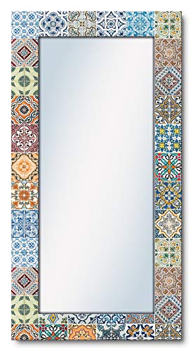 ARTLAND Ganzkörperspiegel mit Rahmen Holz 60x120 cm Wandspiegel zum Aufhängen Mosaik Toskana Mediterran Bunt T9OM