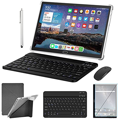 Tablet 10 Zoll 4G LTE (2 SIM Slot) Octa-Core Android 11.0 Tablet PC 4GB RAM 64GB ROM 128GB Erweiterbar mit Tastatur Maus Schutzhülle 1080P FHD 6000mAh 13 MP Kamera, WiFi GPS OTG (Grau)