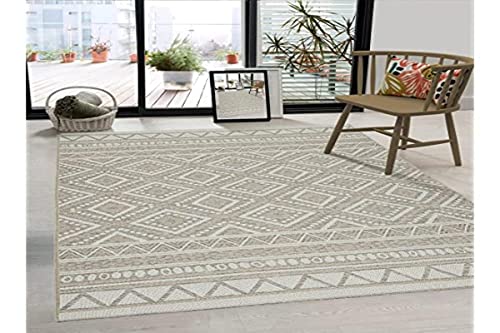 the carpet Calgary - robuster Outdoor Teppich, modernes Design, Wetterfest & UV-beständig, für Balkon, Terrasse und Wintergarten, auch für Küche oder Esszimmer geeignet, Beige-Raute, 67 x 180 cm