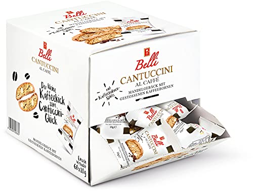 Belli Cantuccini AL CAFFÉ (1x 600g) | 60x Kekse pro Box | Gebäck mit Mandeln und Kaffee-Bohnen aus Italien | einzeln verpackte Kekse